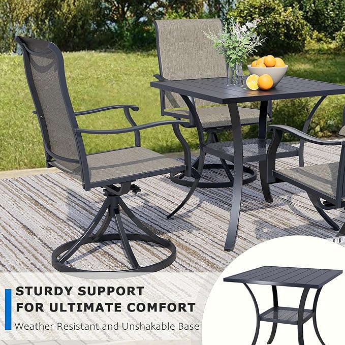 27.5'' Outdoor Patio Table with Storage Shelf, Heavy Duty 400lbs Capacity Square Metal Garden Table, All-Weather Black Tabletop for Deck, Balcony, Bistro, 2-4 Person