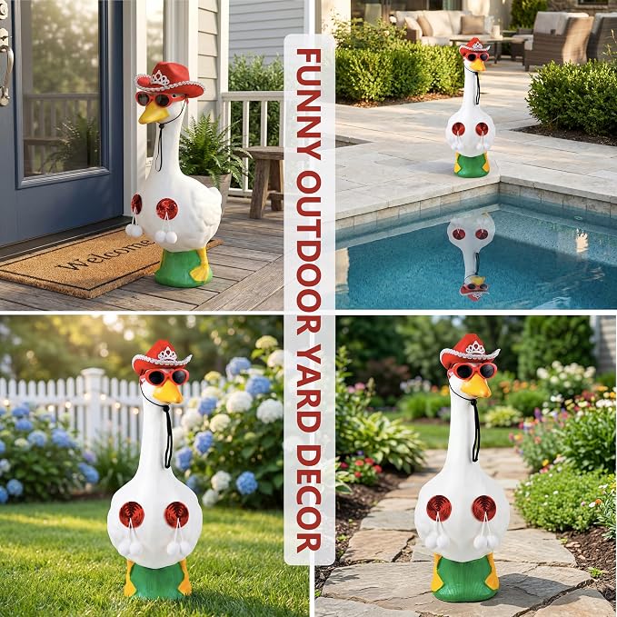 Funny Porch Goose Summer Bikini, Sunglasses & Tassel Skirt - Fits 17'' and 24'' Lawn Geese - Yard Decoration (Round Fringe)
