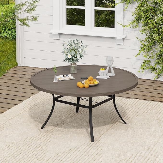 VICLLAX 50" Round Patio Table, Outdoor Dining Table for 6 with Umbrella Hole for Garden Lawn Deck Backyard, Antique Grey