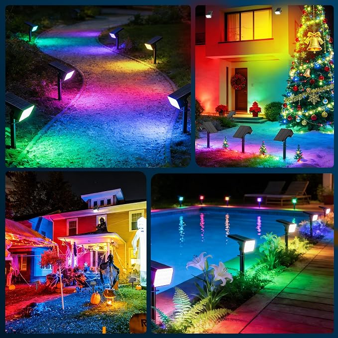 LANSOW Solar Spot Lights Outdoor Color Changing, 8Pack/7 Modes Waterproof Solar Christmas Landscape Spotlights, LED Solar Powered Flood Lights for Yard Garden Pathway Outside Halloween, Auto ON/Off