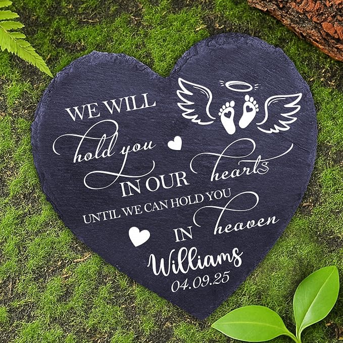 Personalized Miscarriage Garden Stone for Loss of Baby, Miscarriage Sympathy Gifts for Mothers, Weatherproof Natural Slate Stone for Infant Loss Remembrance, Memorial Grave Marker Plaque