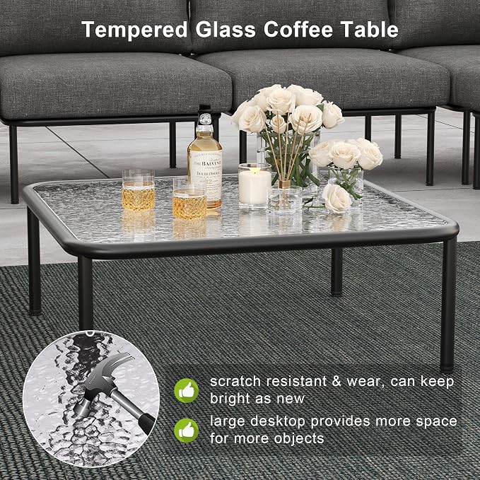 LayinSun 11 Pieces Aluminum Patio Furniture Set, Modern Modular Sectional Sofa with Coffee Table and Upgrade Thickness Cushion