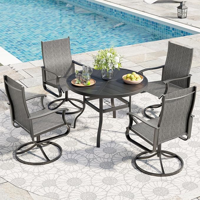 UDPATIO 5 Piece Outdoor Patio Table and Chairs Set with 39" Round Table & 4 Patio Swivel Chairs with All Weather Textilene High Back & Metal Frame, Patio Table with Chairs, Outdoor Patio Dining Set