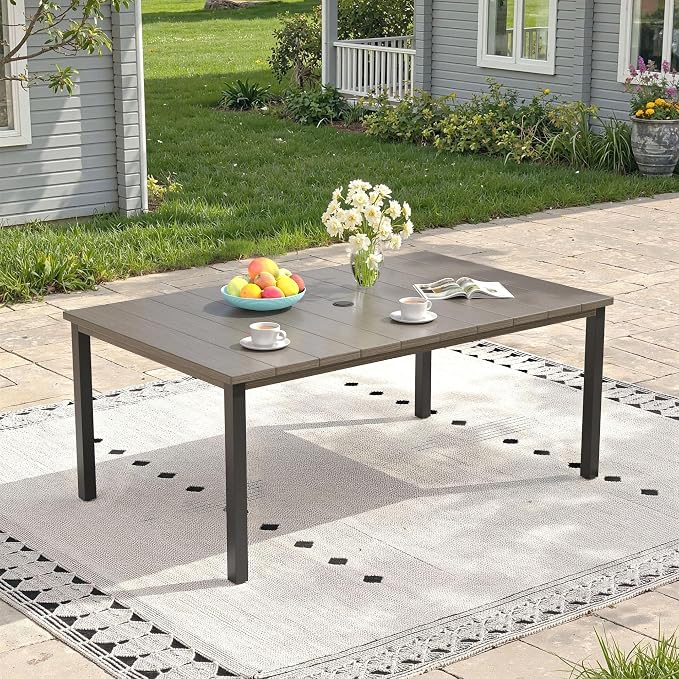 7 Pieces Outdoor Dining Set, 63" Rectangular Patio Table and Chairs Set with 2 Swivel Chairs & 4 Stationary Chairs for Deck Lawn Backyard, Grey & Grey