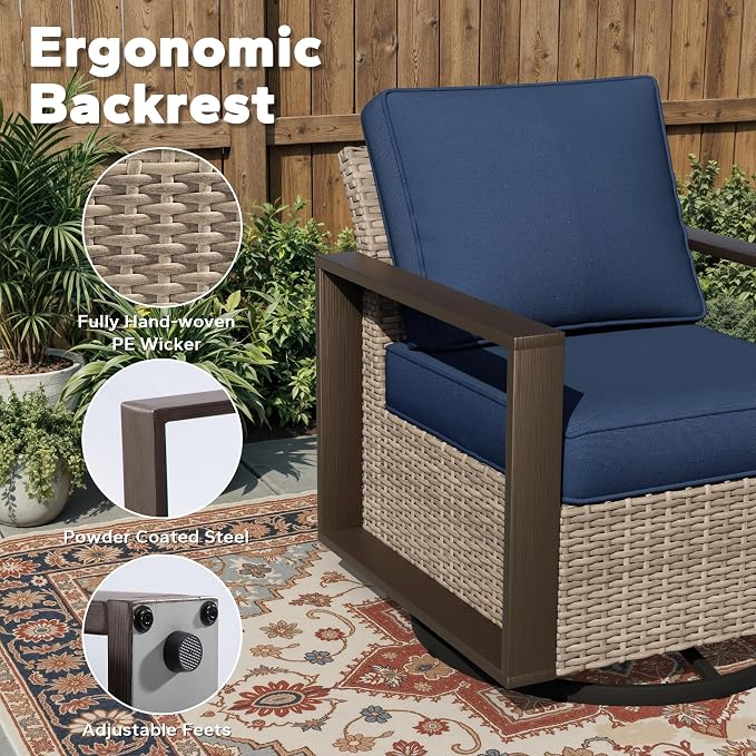 Joyside Outdoor Patio Swivel Rocker Chairs Set, 4 Pieces Wicker Rattan Chairs with Metal Wide Armrest, Thick Cushions and Deep Seating for Garden, Backyard, Porch, Deck