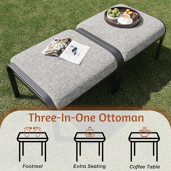 HOMREST Patio Furniture Sets 7 PCS Outdoor Metal Conversation Sets, 360 Degree Swivel Rocking Chairs Patio Conversation Set with Ottomans, Coffee Side Table and 3-Seat Sofa for Garden, Deck, Poolside