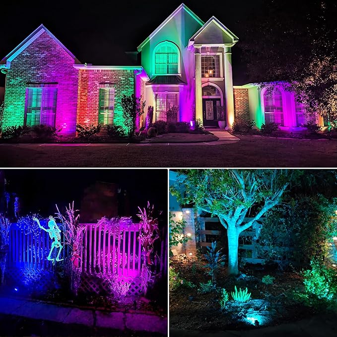 SUNVIE RGBW Landscape Lighting Kit with 300W Transformer, Waterproof, 12PCS | 12-24V LED Low Voltage Landscape Lights, Aluminum Landscape Spotlights Color Changing for Christmas House Yard Tree Garden