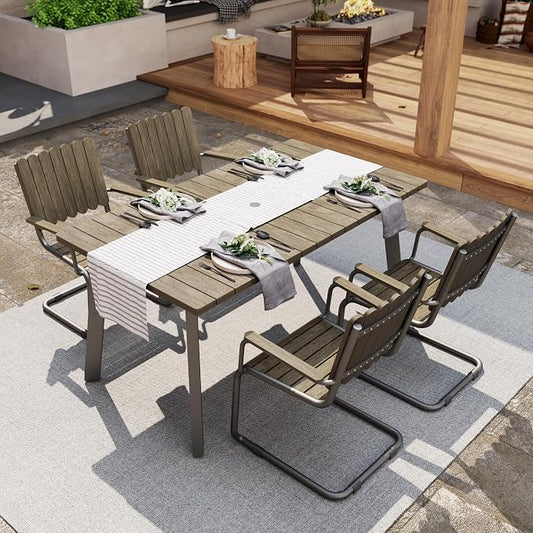 5 Piece Outdoor Conversation Set for 4, HDPE Patio Seating Set with Table and Chairs, All-Weather Outdoor Lounge Furniture with Umbrella Hole for Garden, Porch, Poolside, Gray