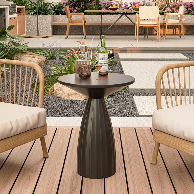 Round Metal Outdoor Patio Side Table Set of 2, Steel Outdoor Accent Table, Black Small End Table, PatioFurniture, for Garden, Pool, Yard, Balcony, Living Room, Deck, Weather Resistant