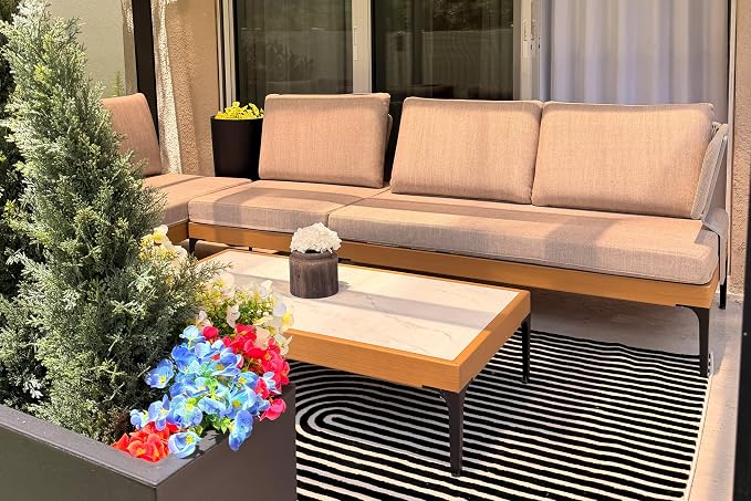 PURPLE LEAF 5 Pieces Patio Conversation Furniture Sets with Loveseat Chairs Tables Modern Wicker Armrest Outdoor Aluminum Sectional Sofa Sets for Balcony Yard Poolside Garden, Cushions Included