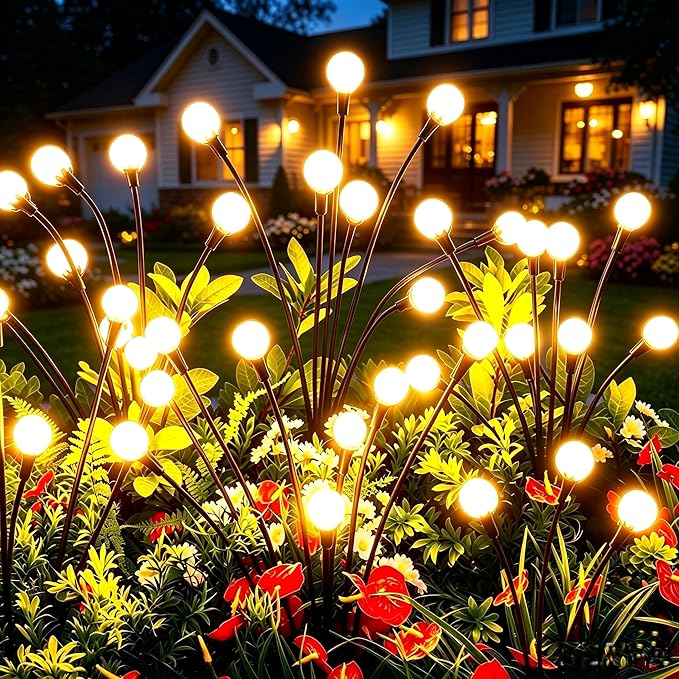 vignuto Solar Lights Outdoor Waterproof 4 Pack of 32 LEDs Garden Patio Firefly Decoration Unique Gifts Women Grandparents