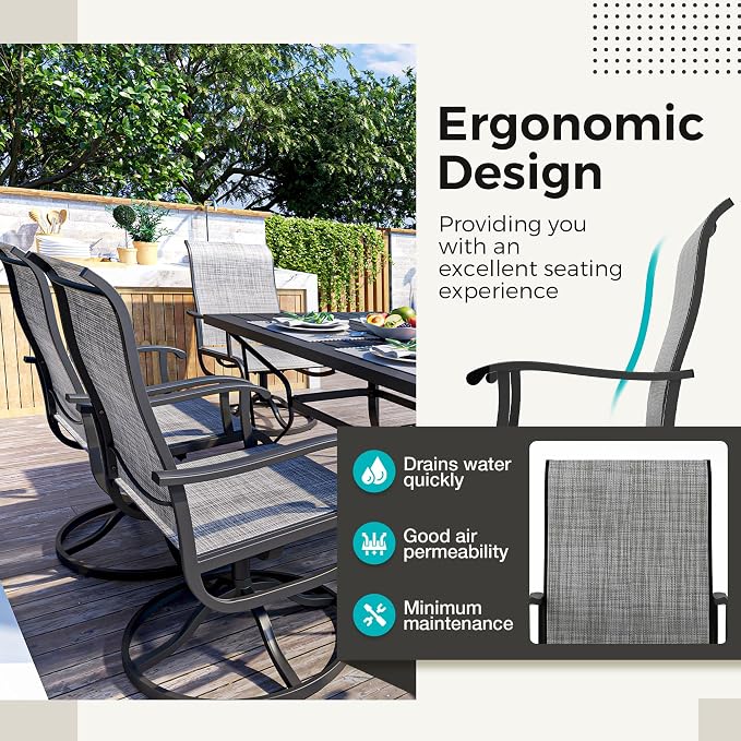 Pamapic 7-Piece Patio Dining Furniture Set with Swivel Chairs, Outdoor Table & 6 Textilene Chairs for Garden, Backyard, Pool, Deck, Gray