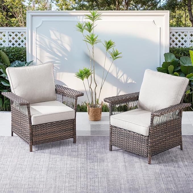 Patio Furniture Set with Fire Pit Table, 6PCS Patio Conversation Set Brown Resin Wicker Patio Chair Sofa Ottoman with 43in Rectangular Iron Outdoor Fire Table PE Rattan Furniture