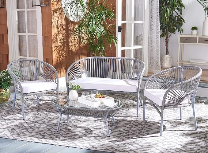 Safavieh Outdoor Collection Werner Grey/White 4-Piece Patio Living Set PAT7522B-2BX