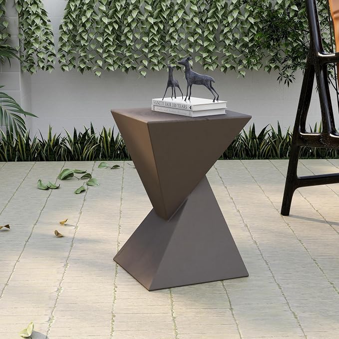 LeisureMod Modern Side Table Square Fiberstone Accent End Stool for Home Outdoor Patio Table Living Room Night Stand, Weather-Resistant, Glint in Grey