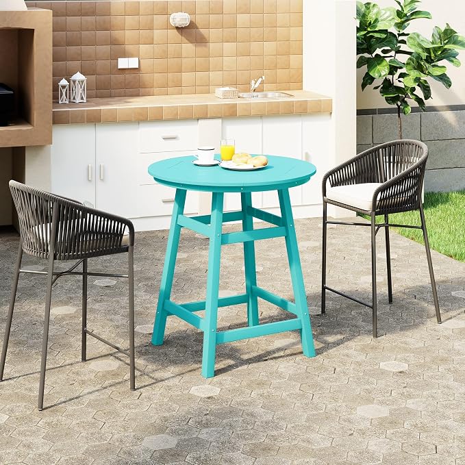 WestinTrends Outdoor 35" HDPE Round Patio Counter Height Bar Table, Turquoise