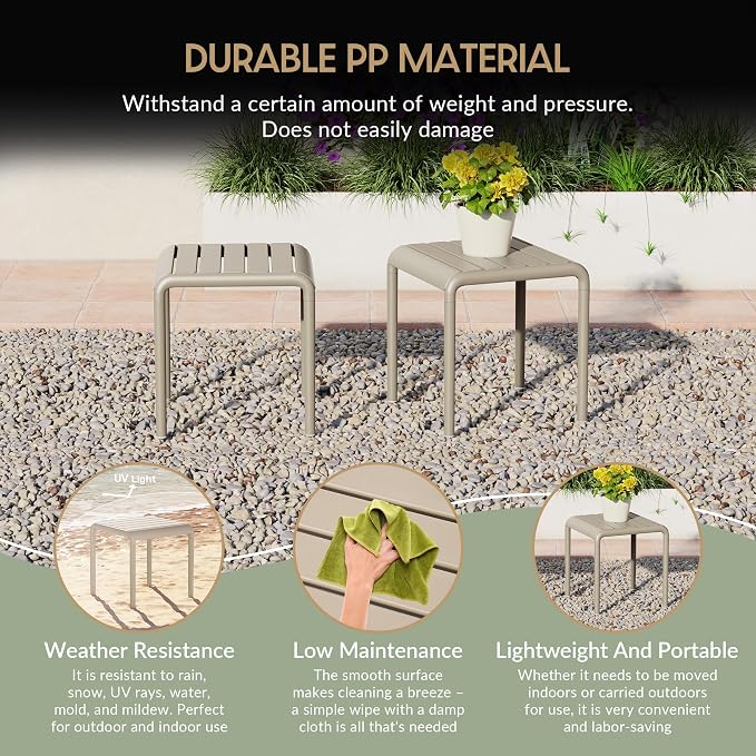 WestinTrends Playa Plastic Modern Outdoor Patio Accent Side Tables (Set of 2), Sand