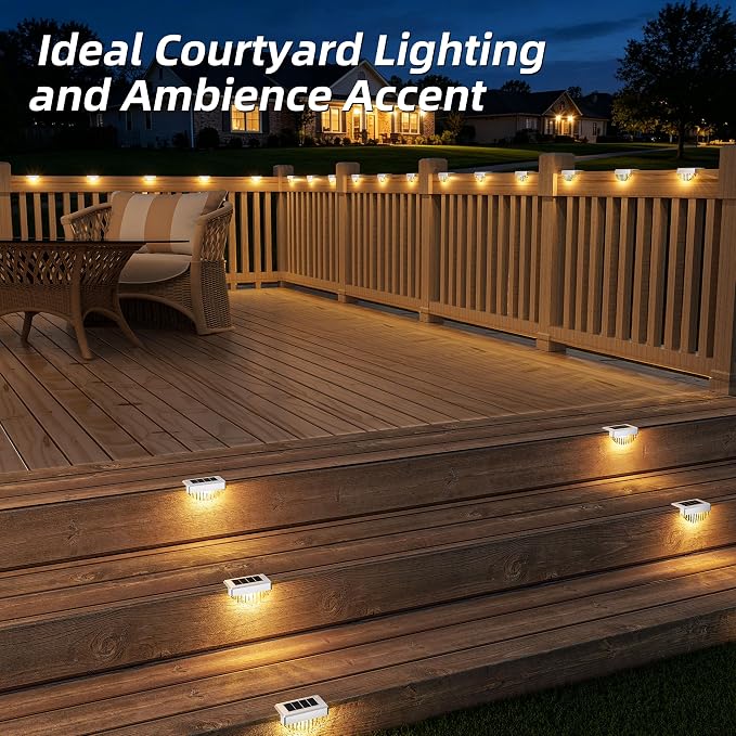 VOLISUN 8 Pack Solar Deck Lights Outdoor, Warm White LED Solar Step Lights for Outside, Waterproof Fence Light for Patio, Deck, Stairs, Yard, Pool and Porch (White)