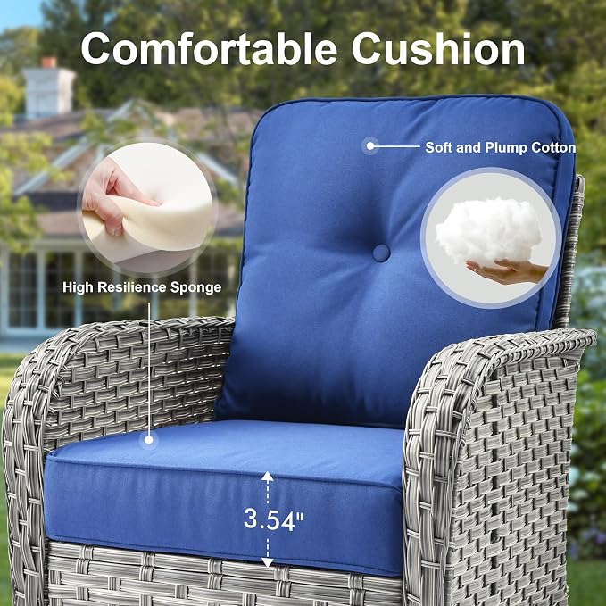 Outdoor Patio Furniture Sets, 8 PCS Patio Conversation Set Outside Rattan Sectional Sofa with Wicker Rocking Chairs Coffee Table Soft Cushion Fit Backyard Porch Garden Poolside Balcony
