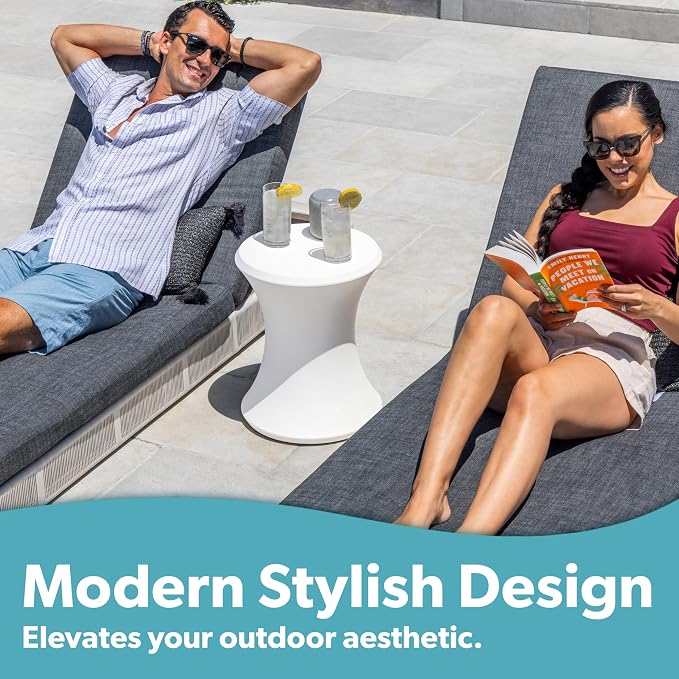 Coast Modern Outdoor Side Table - Lounger Table for Inside Pool or on Patio - All-Weather Furniture for Sun Shelf Up to 15" - White
