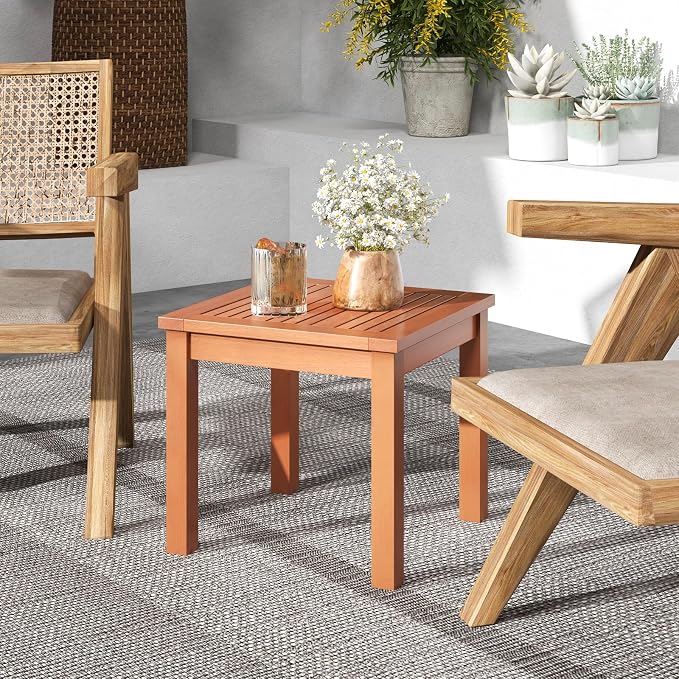 RELAX4LIFE Adirondack Outdoor Side Table - 18’’ Square Eucalyptus Wood Indoor Outdoor End Table with Slatted Tabletop for Balcony Backyard Garden Porch Deck, Small Pool Side Patio Table (1)