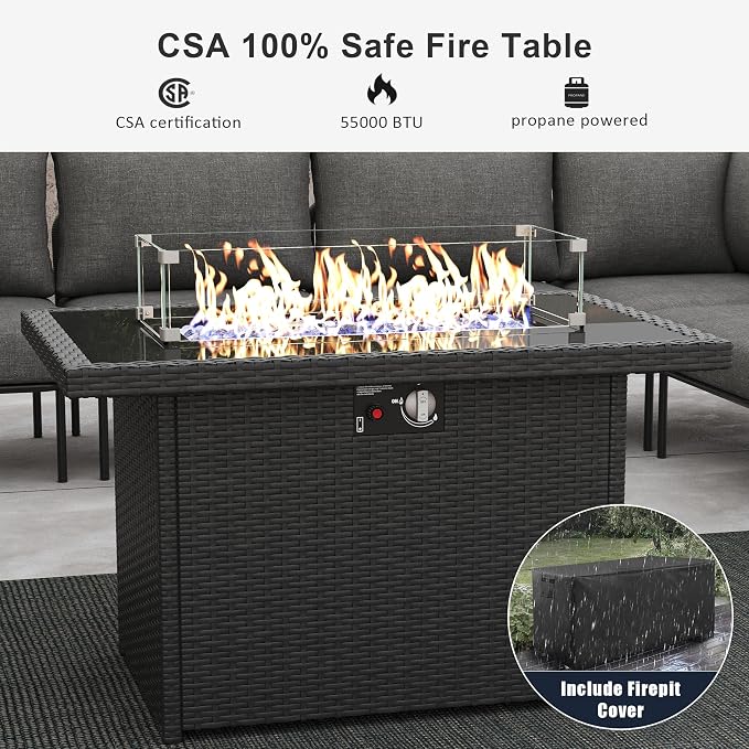 LayinSun 11 Pieces Aluminum Patio Furniture Set, Modern Modular Sectional Sofa with Fire Pit Table and Upgrade Thickness Cushion