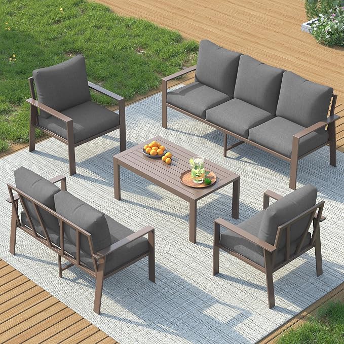 UDPATIO Aluminum Outdoor Patio Furniture Set 7-Seat Metal Patio Conversation Sets with Coffee Table and Water-Resistant Cushions, Modern Patio Sectional Sofa for Porch, Deck, Backyard, Poolside