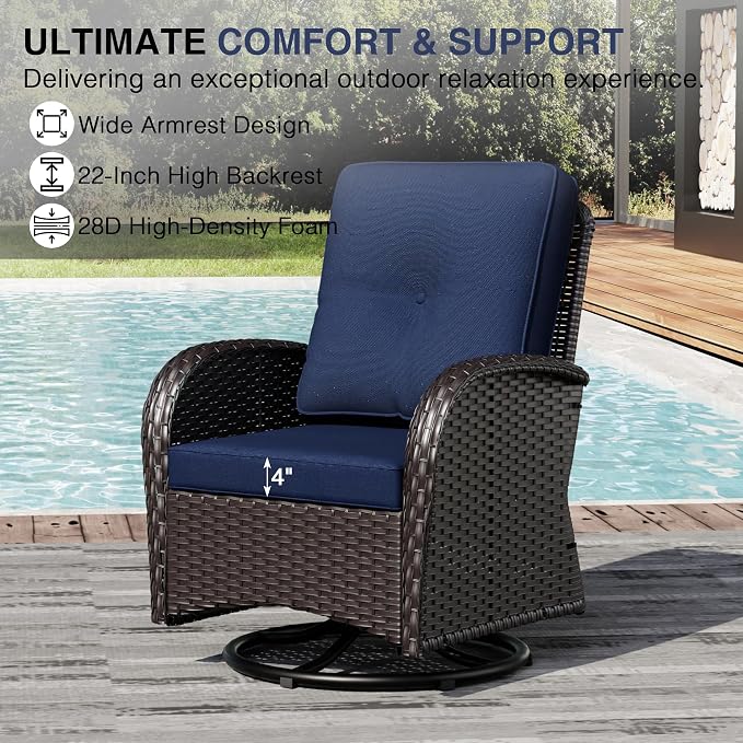 Joyside Wicker Patio Furniture Set, 7 Piece Outdoor Furniture Set with Thickened Cushions, High Back, Deep Seating, Wide Armrest, Outdoor Swivel Rocker Chairs for Porch, Deck
