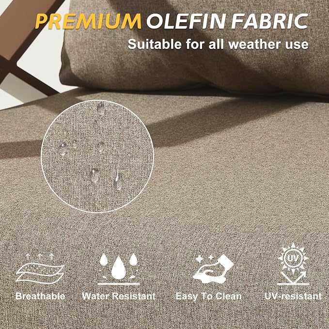 Outdoor Aluminum Patio Furniture Set, 5-Seats Patio Conversation Sofa Set with 1 Corner Sofa and 2 Coffee Tables, All Weather for Pool, Balcony, Garden-Brown