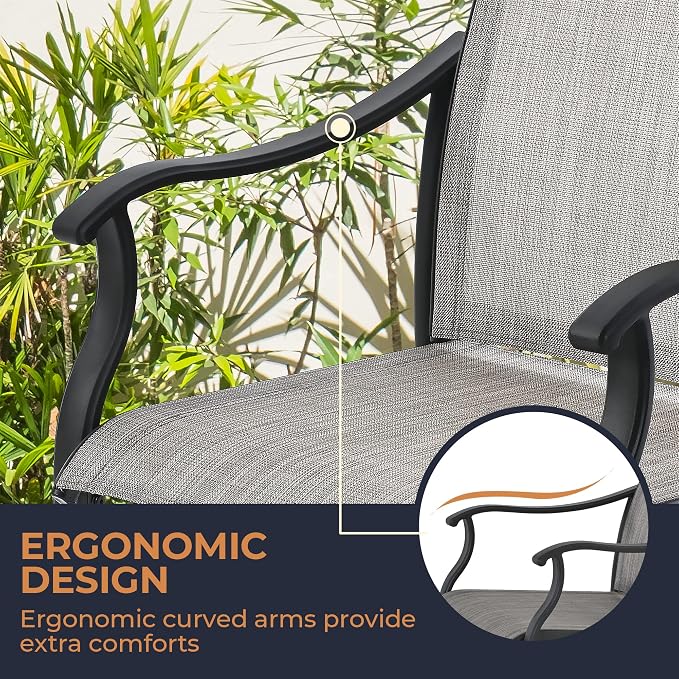 HAPPATIO Patio Dining Sets,5 Piece Outdoor Dining Set,4 Textilene Dining Chairs and 1 Square Dining Table with Iron Slat Table Top. Easy to Maintain and Weather-Resistant. (Grey)