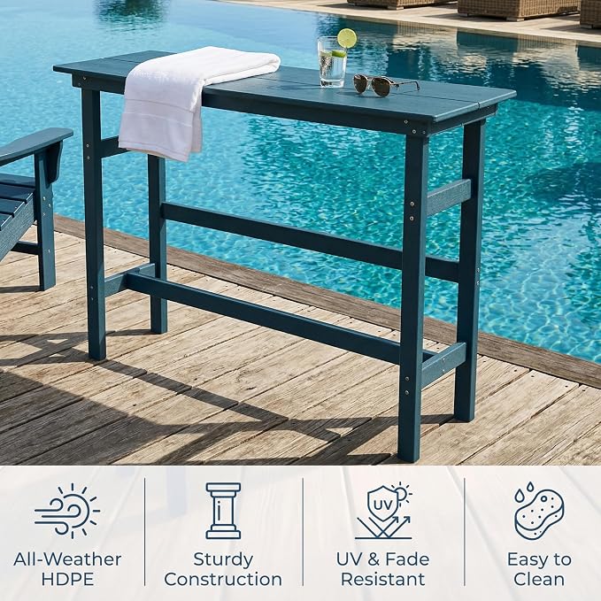 Outdoor Bar Table, HDPE Patio Pub Table, Weather-Resistant Tall Console Table for Backyard, Balcony & Garden, Durable All-Weather High Top Table, Easy Maintenance,Blue