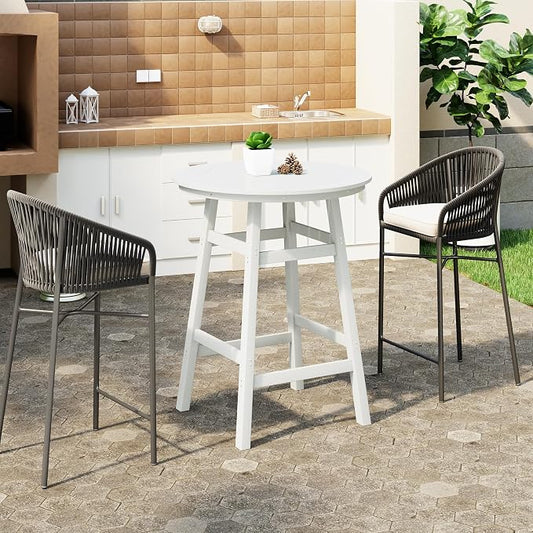 Costaelm Patio Bistro Table, 42" Counter Height Round Patio Cocktail Bar Table with Umbrella Hole, Outdoor Bistro Dining Pub Table for Front Porch Deck Backyard Garden, White