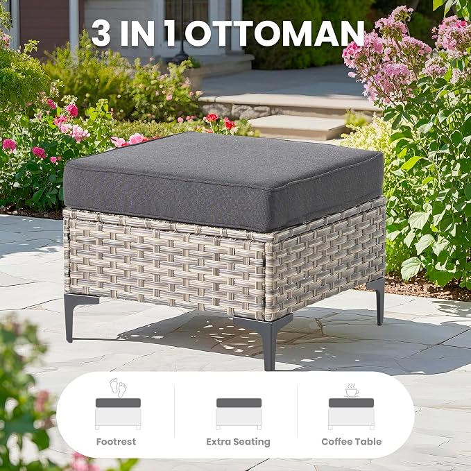 8 Pcs Patio Outdoor Furniture Set - All Weather Wicker Outdoor Sectional Sofa Couch with Swivel Fire Pit Table and Rocking Chairs e,Patio Rattan Conversation Set for Garden Deck Yard,Black