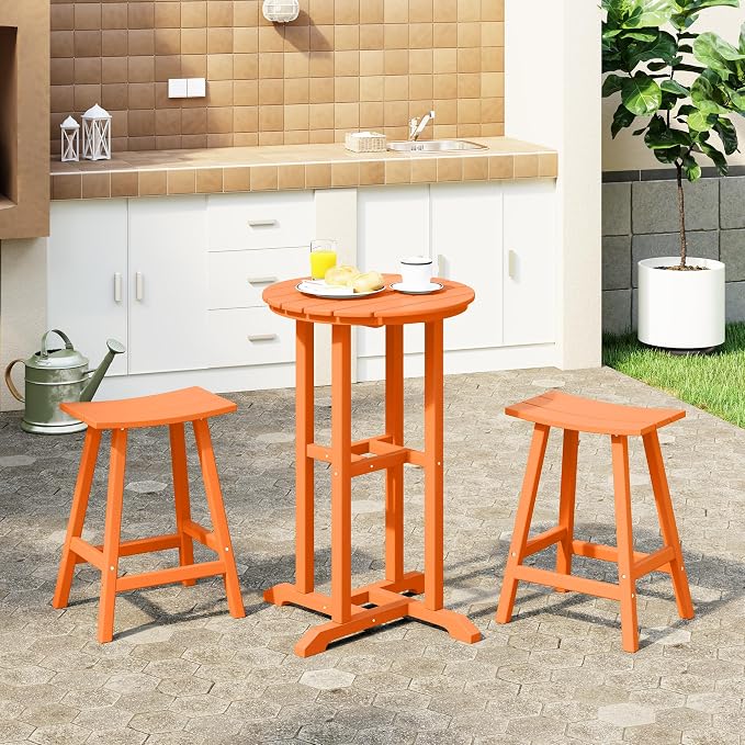 Costaelm Outdoor Bar Table, 37" Counter Height Round Patio Cocktail Bar Table, Patio Bar Table Bistro Dining Table Pub Table for Front Porch Deck, Backyard, Garden, Orange