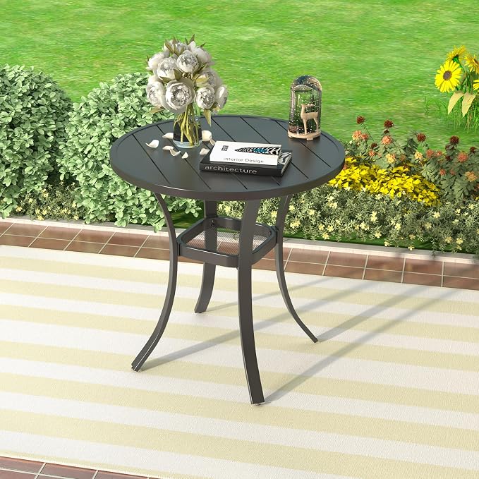 Outdoor Dining Table,27.5" Round Patio Table for Lawn Garden Backyard,All Weather Metal Frame,Black