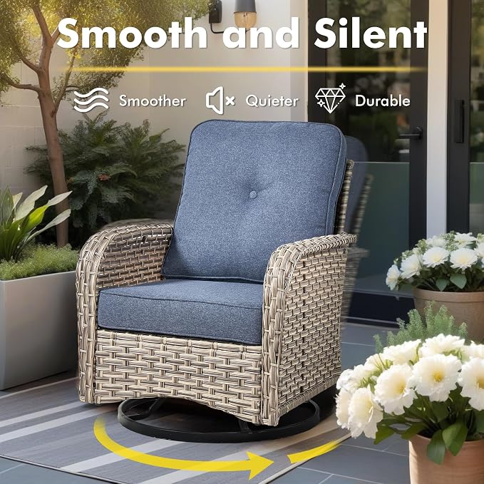 CAODOC Outdoor Sectional Patio Furniture Set,10 Pieces Wicker Conversation Sets L Shaped Couch,Out Door Sofa Outside Furniture with Swivel Chairs,Light Blue