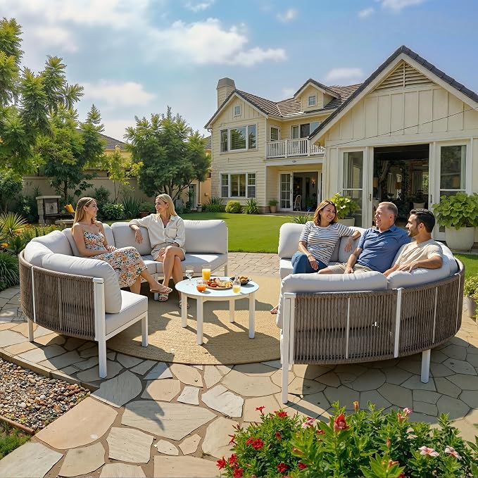 Crestlive Products Curved Patio Furniture Set, Modular Half Moon 4-Seater Sofa, Aluminum Outdoor Sectional with 5-Inch Water-Resistant Cushions, All Weather Couch for Backyard, Deck, Porch, Poolside