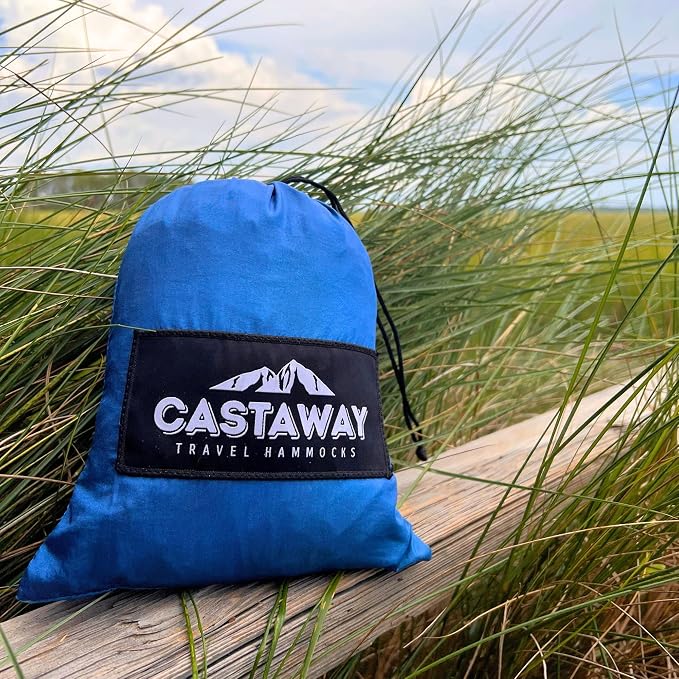 Castaway Travel Hammocks Double Water Design Camping Hammock with 2 Tree Straps, Triple Stitched Durable Nylon Material, Compact Design for Backpacking, Travel, Beach, Backyard, Patio, Hiking