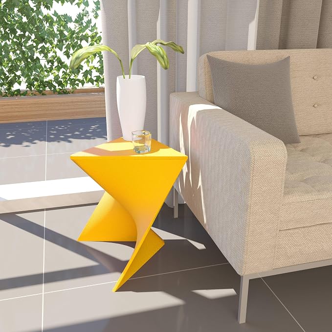 LeisureMod 15.75" Triangular Side Table, Stackable Plastic Accent End Table for Indoor & Outdoor Use, Weather-Resistant Modern Patio & Living Room Table, Set of 4, Yellow