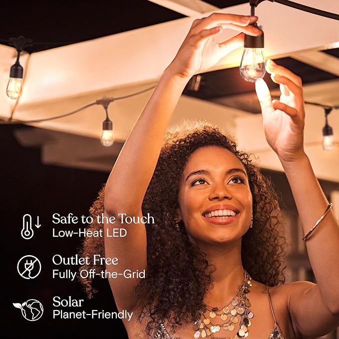 Brightech Ambience Pro Super Bright Solar - 48 Ft Remote Control Outdoor String Lights with Shatterproof Commercial Grade LED S14 Edison Bulbs, Waterproof Patio Light for Deck, 4W Soft White, 15 Bulbs