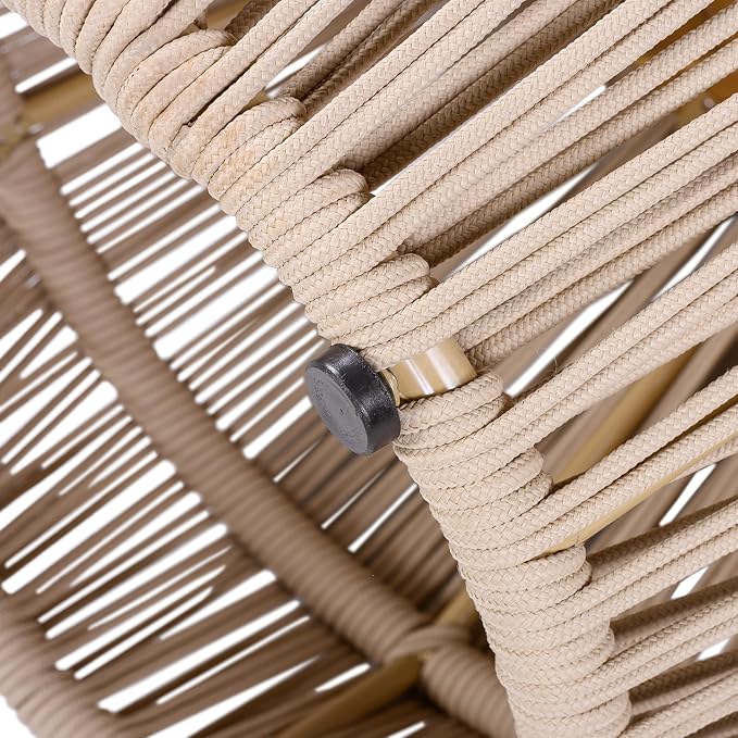 Polibi Outdoor Side Table with Handwoven Rope Base, Weather-Resistant Outdoor/Indoor Accent Table for Patio, Garden, Coastal & Bohemian Decor (Beige + Light Teak)