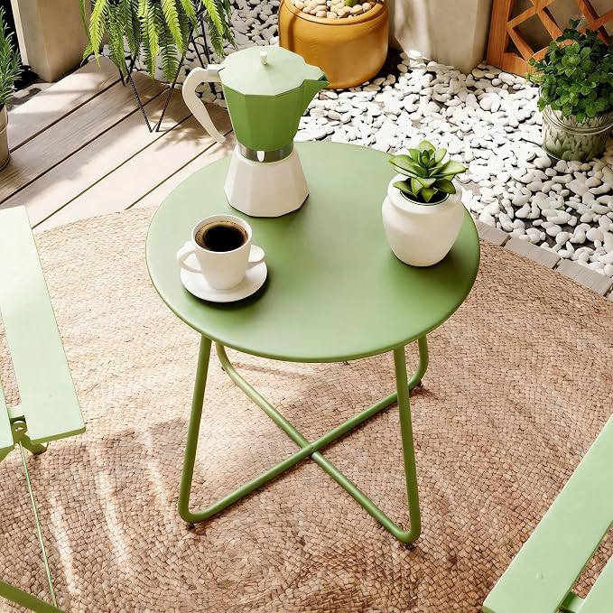 LAUSAINT HOME 18" Outdoor Side Table, 1 Pack Small Round Patio Table with Adjustable Footpads, Powder Coated Steel Coffee Table for Patio, Balcony, Porch and Garden