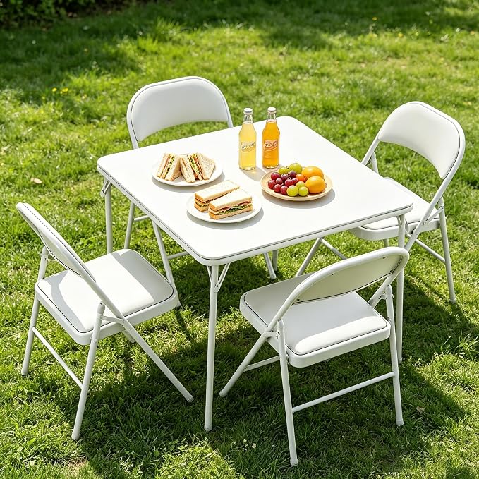 BOOSDEN Foldable Table, Folding Tables for Indoor and Outdoor Use, 2.6 ft Square Card Table, Collapsible Design, Lightweight and Durable, Fold Up Tables, Ideal for Camping, Dining, Picnic, White