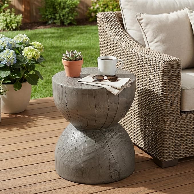 Christopher Knight Home 16.54" H Realistic Wood Vibe MGO Side Table Sculptural Hourglass End Table Indoor Outdoor Living Room Patio Balcony Decor Accent Table