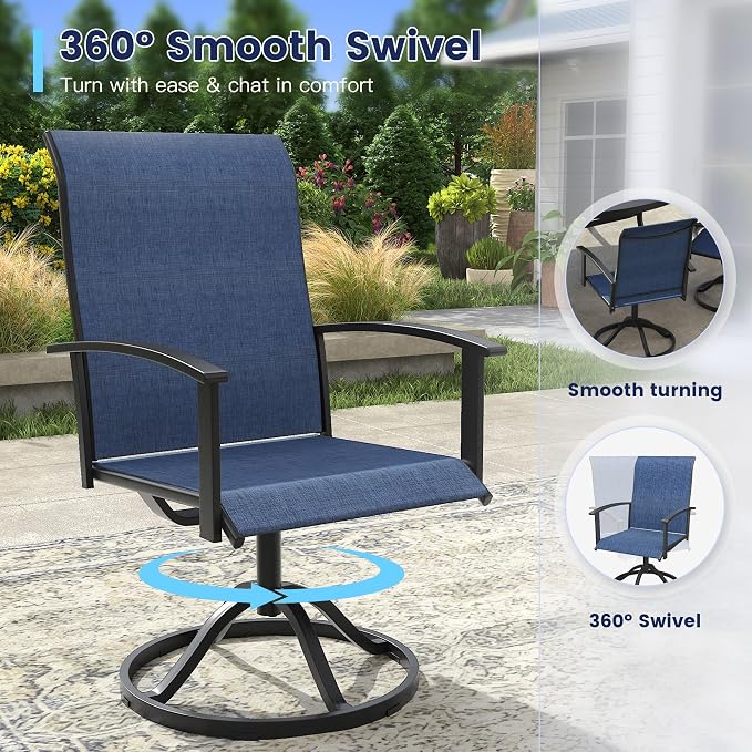 VICLLAX Small Patio Dining Set for 2, Outdoor Table and Chairs Set with 27.5" Metal Square Patio Table & 2 Swivel Outdoor Dining Chairs for Backyard Lawn Porch Garden, Dark Blue & Black