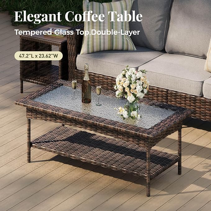 MIXPATIO 6-Piece Wicker Patio Furniture Set with Swivel Chairs, High Back Outdoor Sofa with 5.5-inch Thick Cushion, All-Weather Wicker Patio Conversation Set for Deck Yard Pool, Grey