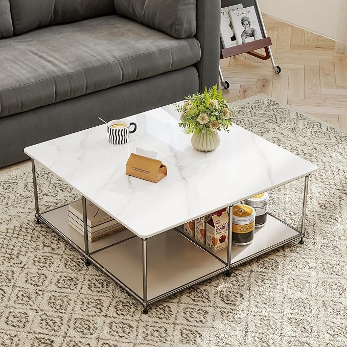 Square Table Top, 27.5” White Sintered Stone Tabletop, DIY Replacement & Cover Marble Desktop, Scratch & Wear Resistant, Suitable for Indoor & Outdoor