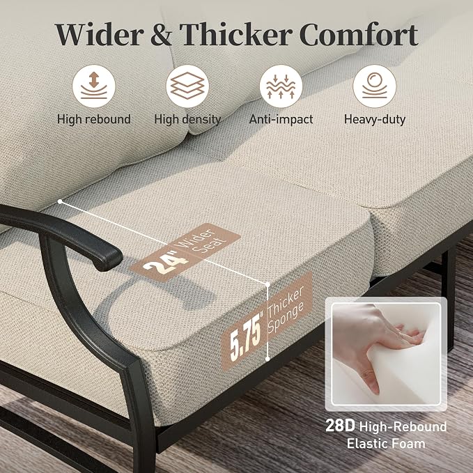SUNSHINE VALLEY Patio Furniture Set, Modern Metal Outdoor Patio Furniture, 3 Seater Sofa, 2 Rocking Chairs, 2 Ottomans, Coffee Table and 5.75" Extra Thick Cushion, Patio Conversation Set for Backyard