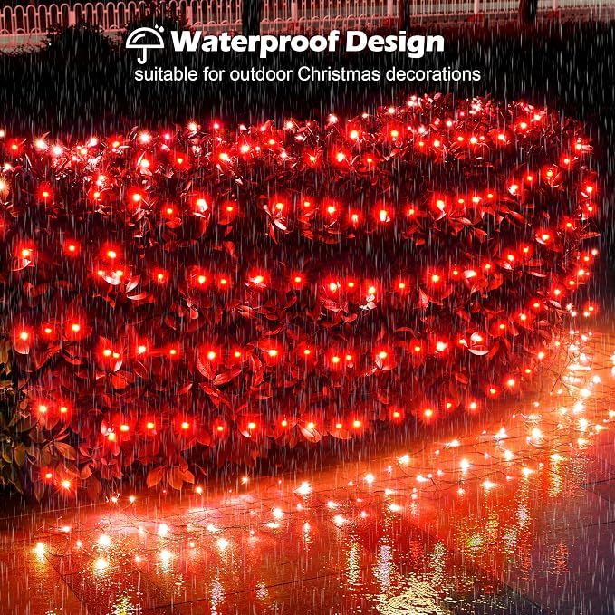 BlcTec Outdoor Christmas Lights 200 LED 8.4ft x 5.2ft Christmas Net Lights with 8 Modes, UL Certified, Timer, Connectable, Waterproof for Trees, Bushes, Shrub, Yard Outdoor Holiday Decorations, Red