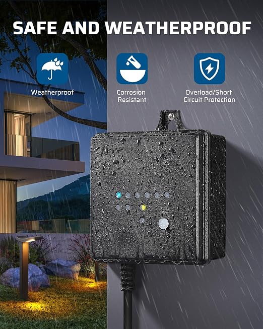 DEWENWILS 60W Low Voltage Transformer with Remote, Dusk to Dawn, Timer | 120V AC to 12V DC, Outdoor Low Voltage Transformer for Spotlight, Garden Light, Pathway Light